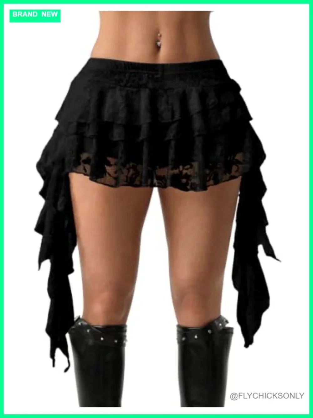 Y2K Mini Skort Ruffle Lace Asymmetrical Layered Flow Pleated with Shorts